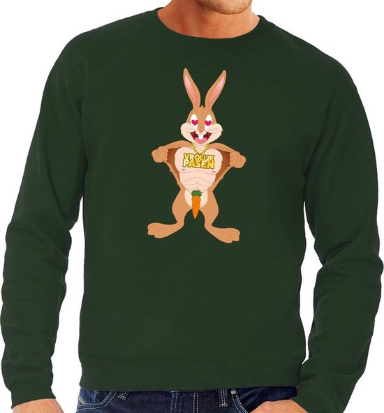 Groene Paas sweater verliefde paashaas - Pasen trui voor heren - Pasen kleding XXL