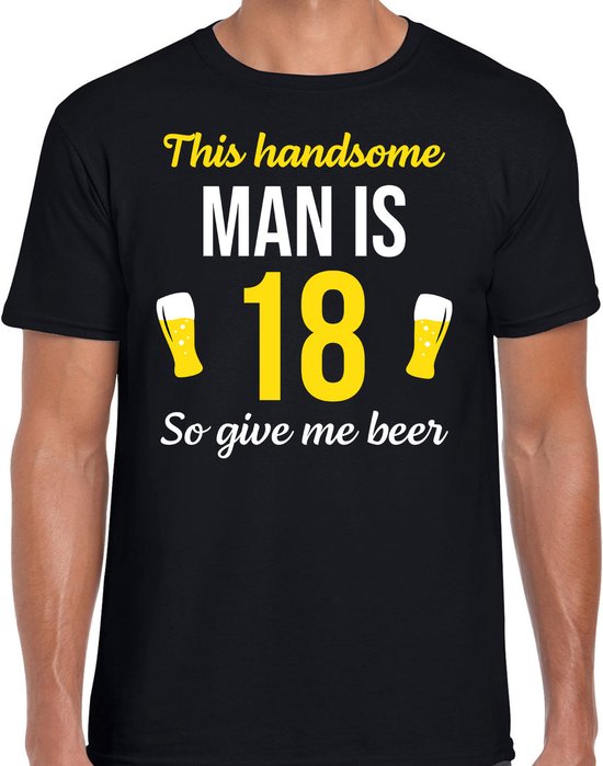 Foto: Verjaardag t shirt 18 jaar this handsome man is 18 give beer zwart heren achttien cadeau shirt l