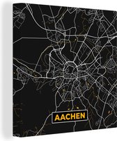 Canvas Schilderij Aachen - Goud - Stadskaart - Plattegrond - Kaart - Duitsland - 50x50 cm - Wanddecoratie