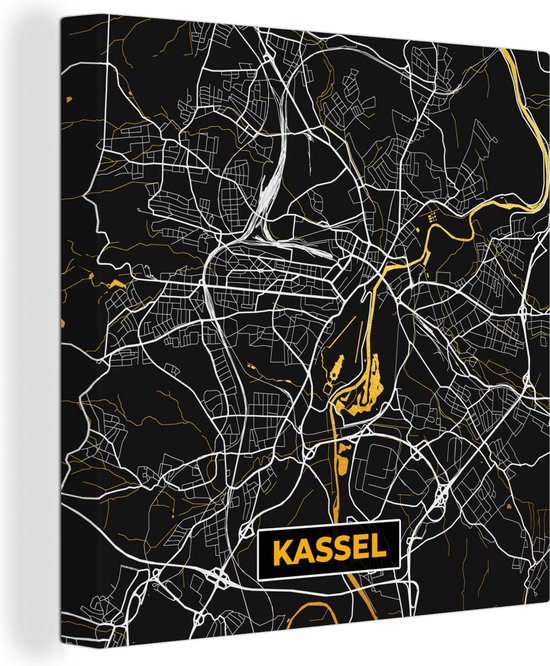 Canvas Schilderij Kassel - Duitsland - Kaart - Plattegrond - Stadskaart - Goud - 50x50 cm - Wanddecoratie