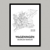 Wageningen city poster, A4 zonder lijst, plattegrond poster, woonplaatsposter, woonposter