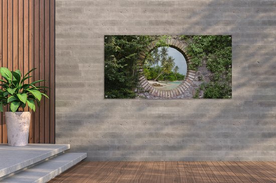 Affiche de jardin - Palmier - Plage - Tropical - Transparent - Affiche de clôture - 160x80 cm - Jardin- Toile de jardin