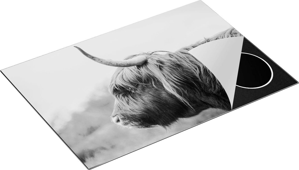 Chefcare Inductie Beschermer Schotse Hooglander in het Zwart Wit - 76x51,5 cm - Afdekplaat Inductie - Kookplaat Beschermer - Inductie Mat