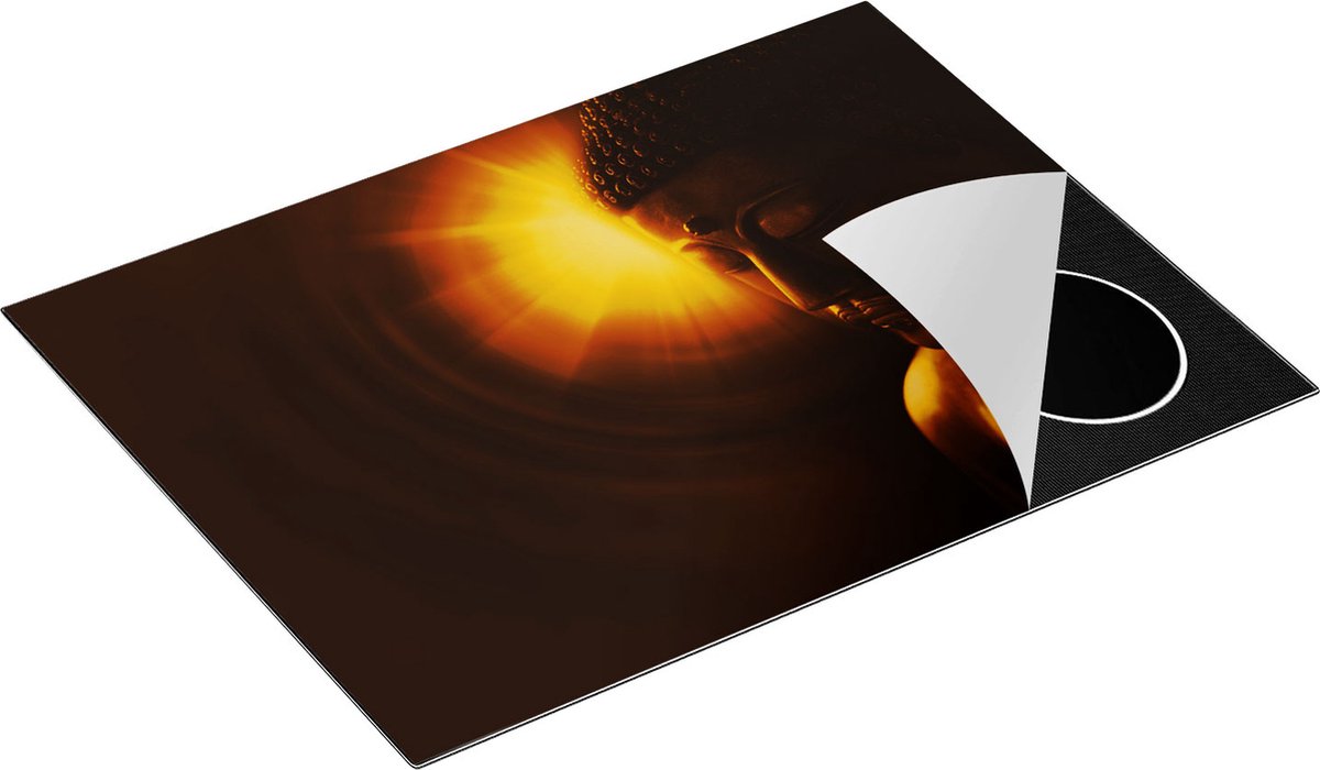Chefcare Inductie Beschermer Boeddha Beeld met Gouden Zon - 70x50 cm - Afdekplaat Inductie - Kookplaat Beschermer - Inductie Mat