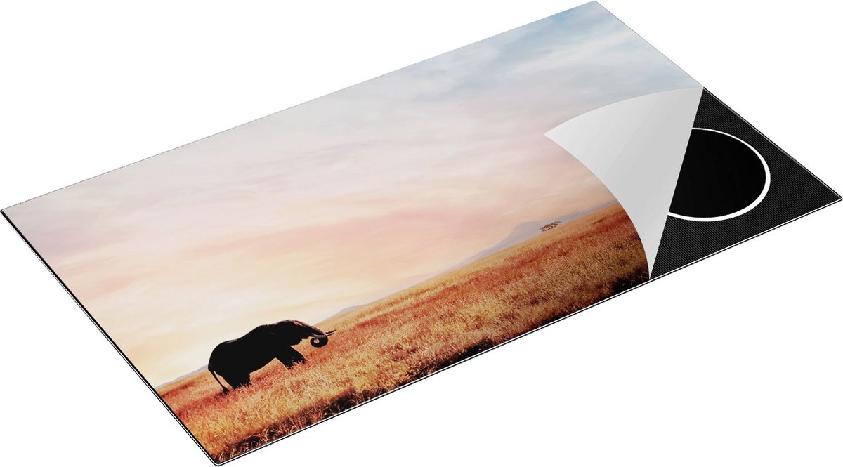 Chefcare Inductie Beschermer Olifant in het Savanne Veld - 90x52 cm - Afdekplaat Inductie - Kookplaat Beschermer - Inductie Mat