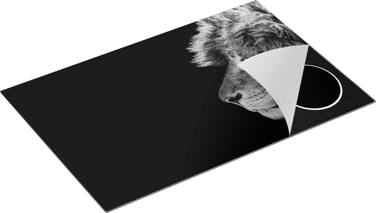 Chefcare Inductie Beschermer Leeuw - Leeuwenkop - Zwart Wit - 80x50 cm - Afdekplaat Inductie - Kookplaat Beschermer - Inductie Mat