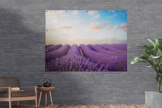 Tableau jardin - Jardin - Lavande - Ciel - Nuages - 160x120 cm - Tableau jardin - Toile jardin - Affiche extérieure