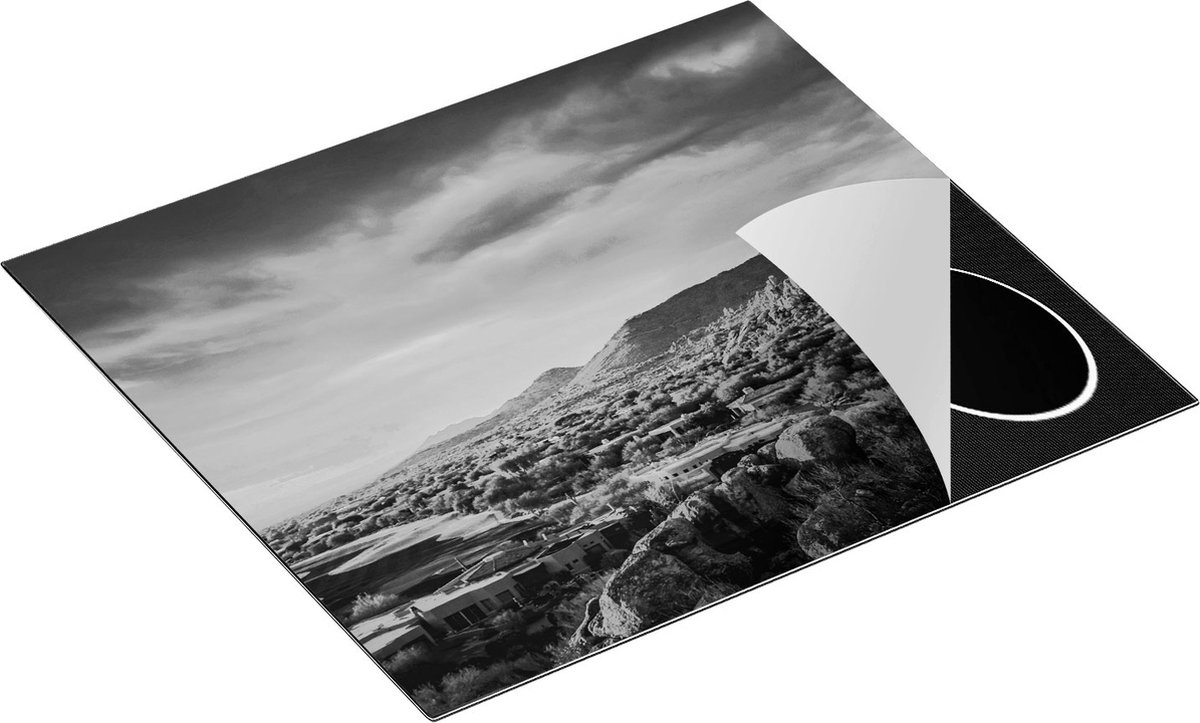 Chefcare Inductie Beschermer Woestijn Landschap met Zonsondergang - Zwart Wit - 58,3x51,3 cm - Afdekplaat Inductie - Kookplaat Beschermer - Inductie Mat