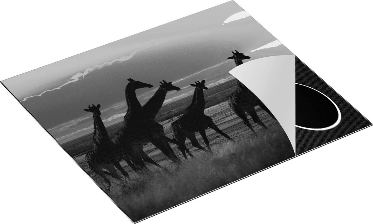 Chefcare Inductie Beschermer Giraffe Kudde bij Zonsondergang - Zwart Wit - 58,3x51,3 cm - Afdekplaat Inductie - Kookplaat Beschermer - Inductie Mat