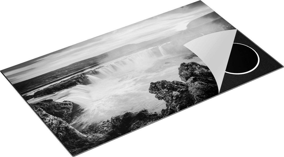 Chefcare Inductie Beschermer Watervallen bij Zonsondergang - Zwart Wit - 90x55 cm - Afdekplaat Inductie - Kookplaat Beschermer - Inductie Mat