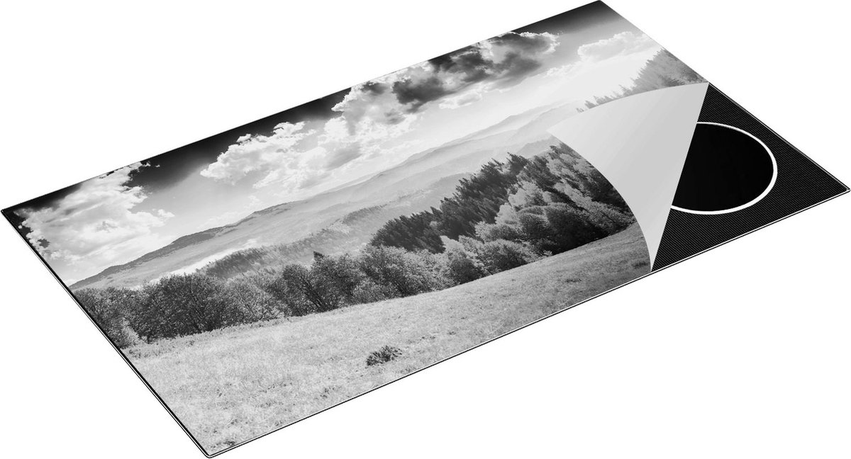 Chefcare Inductie Beschermer Kleurrijke Herfstbos met Heuvellandschap - Zwart Wit - 95x55 cm - Afdekplaat Inductie - Kookplaat Beschermer - Inductie Mat