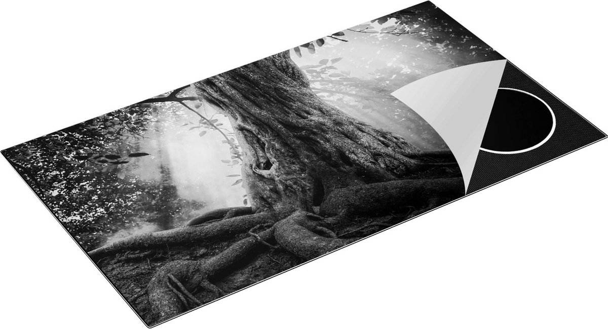 Chefcare Inductie Beschermer Grote Boom in het Bos met Wortels - Zwart Wit - 95x55 cm - Afdekplaat Inductie - Kookplaat Beschermer - Inductie Mat
