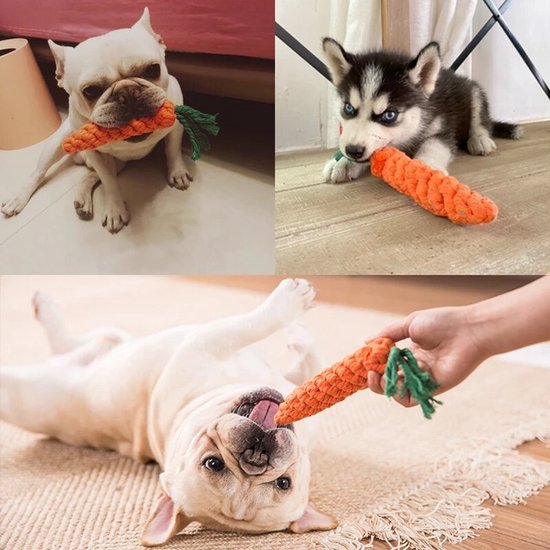Hondenspeelgoed - Hondenspeeltjes - Kauwspeelgoed - Flostouw hond - Wortel - Katoen - oranje - groen - Merkloos