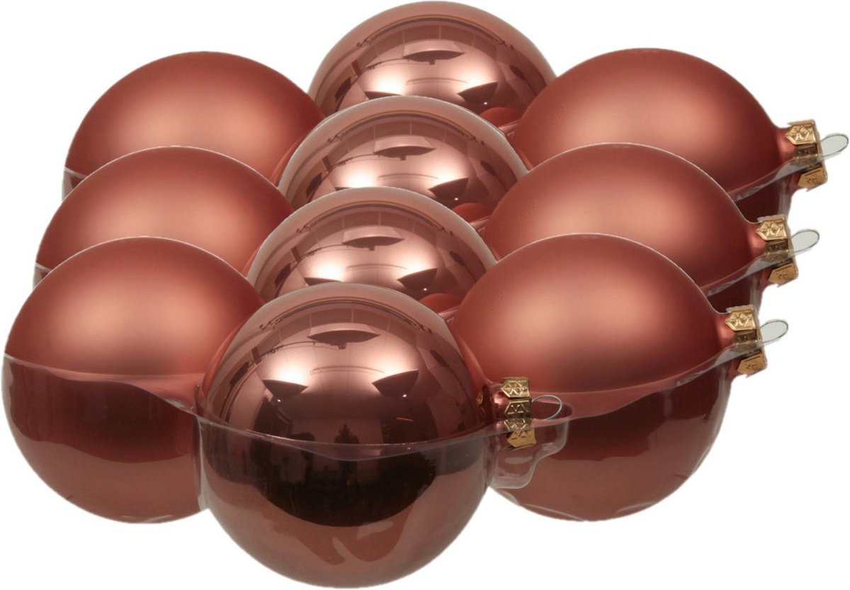 12x stuks kerstversiering kerstballen koraal roze van glas - 10 cm - mat/glans - Kerstboomversiering