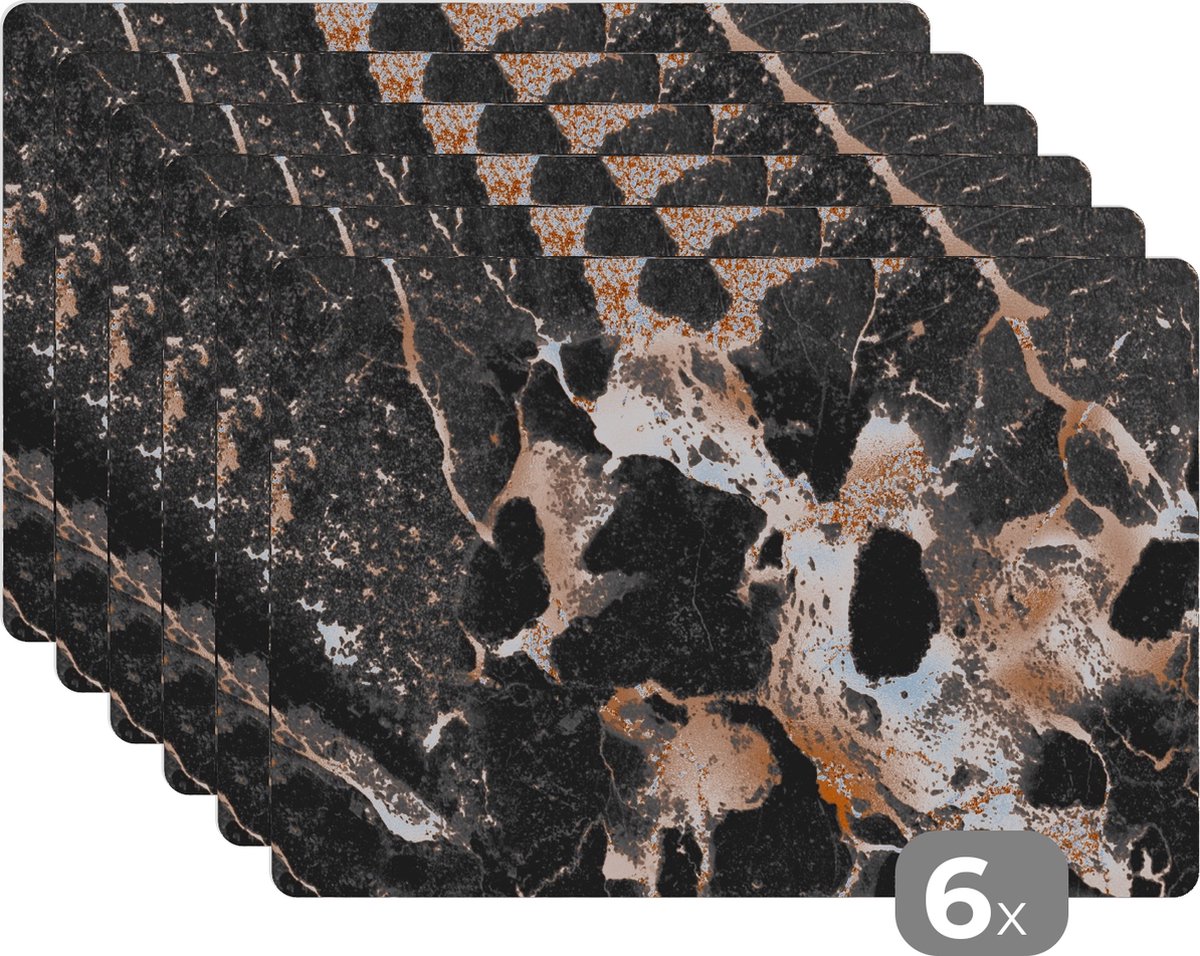 Kitchenyeah - Placemats - Luxe - Stenen - Marmer look - Goud - Onderlegger - 45x30 cm - 6 stuks