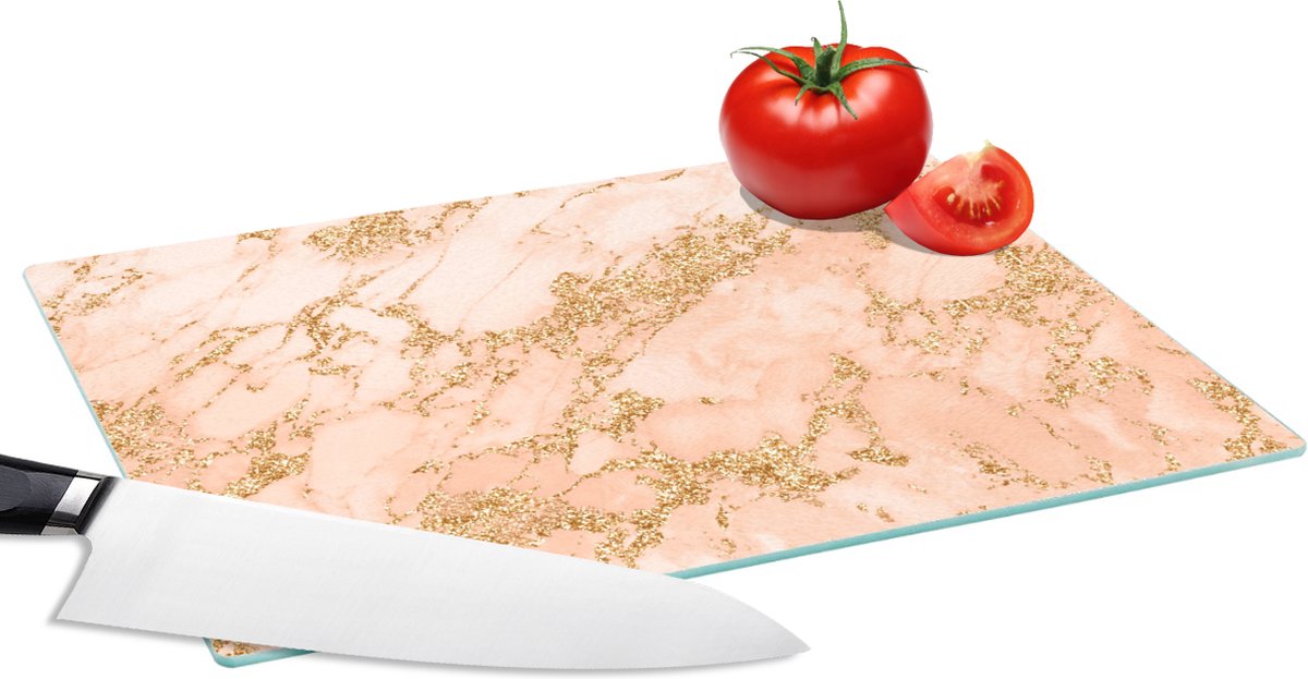Glazen Snijplank - 28x20 - Marmer - Rose goud - Goud - Glitter - Snijplanken Glas