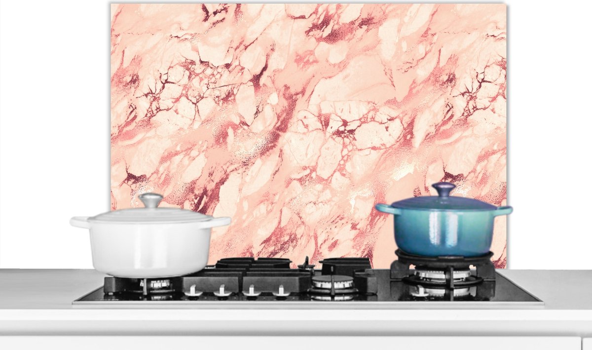 Spatscherm - Marmerlook - Roze - Glitter - Luxe - Design - Spatwand keuken - 90x60 cm - Muurbeschermer