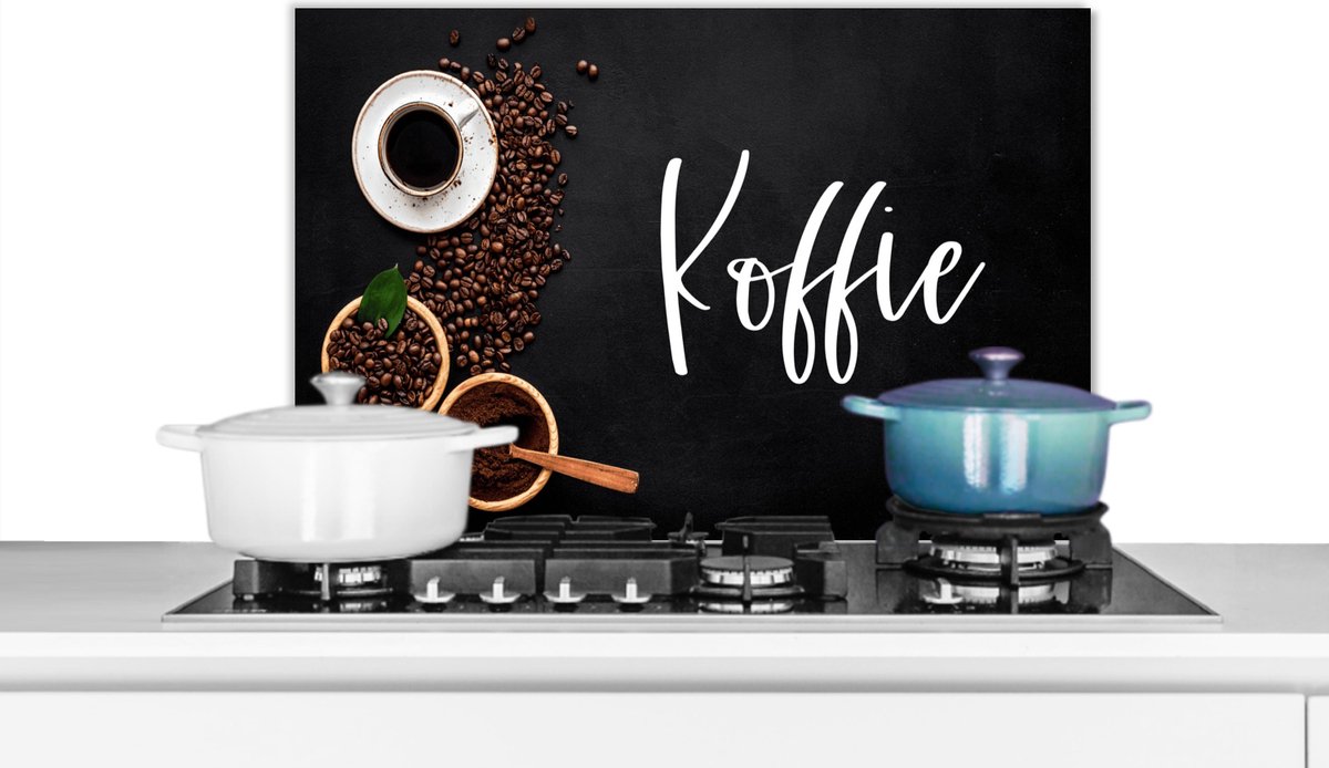 Spatscherm keuken 70x50 cm - Kookplaat achterwand Spreuken - Koffie - Quotes - Muurbeschermer - Spatwand fornuis - Hoogwaardig aluminium