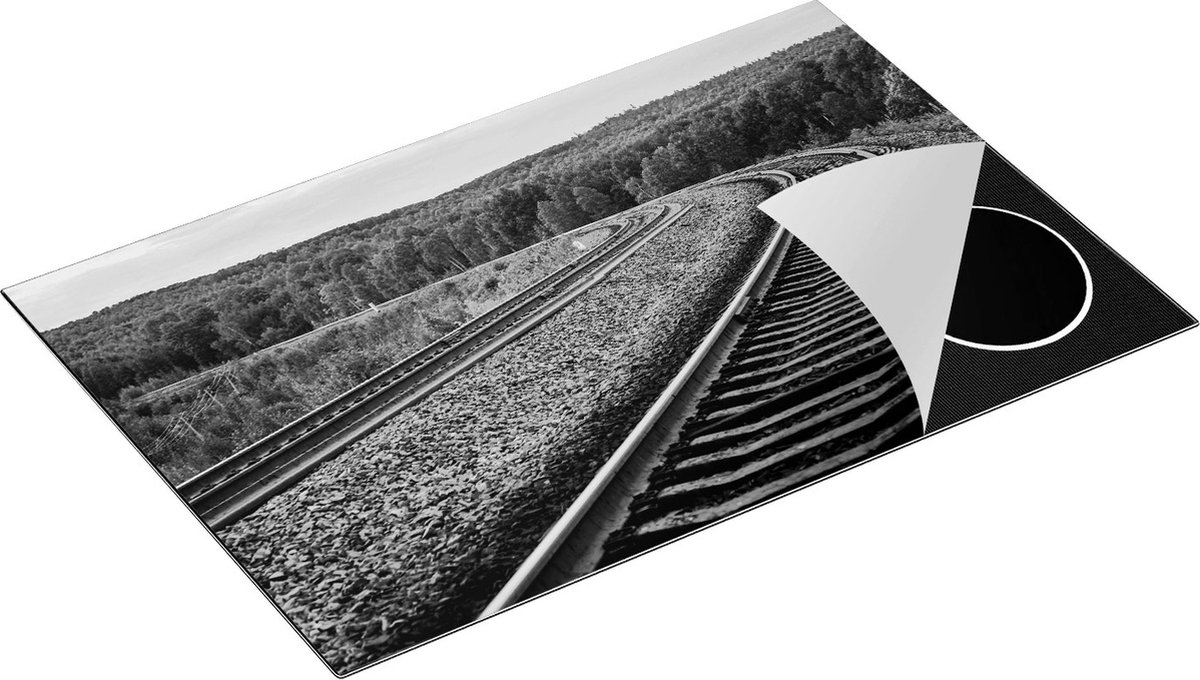 Chefcare Inductie Beschermer Rails Spoorwegen in een Bocht - Zwart Wit - 81,6x52,7 cm - Afdekplaat Inductie - Kookplaat Beschermer - Inductie Mat