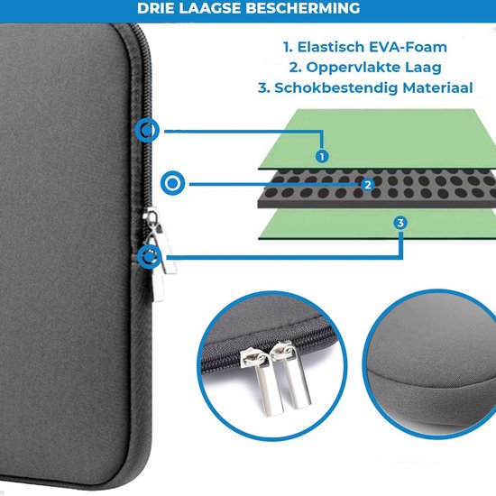 Housse pour ordinateur portable et Macbook avec compartiment supplémentaire - 15,6 pouces - Gris