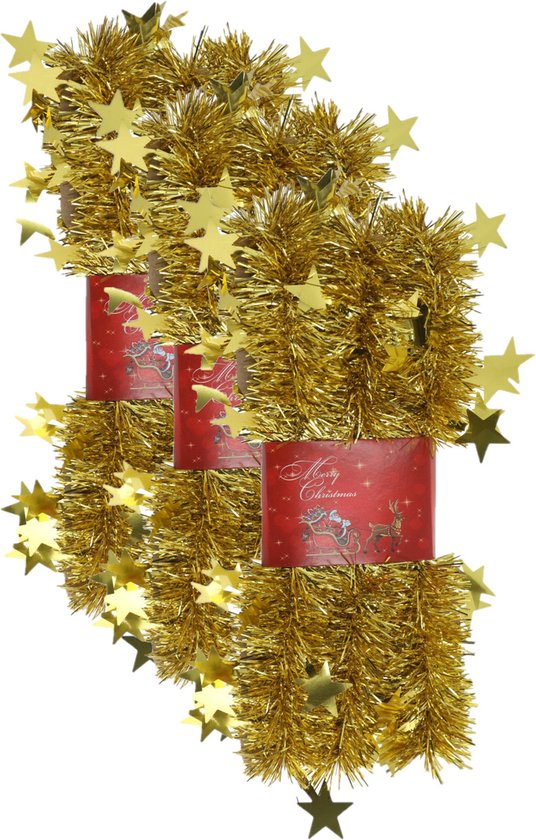 Foto: 3x stuks lametta kerstslingers met sterretjes goud 200 x 6 5 cm kerstslingers kerst guirlandes