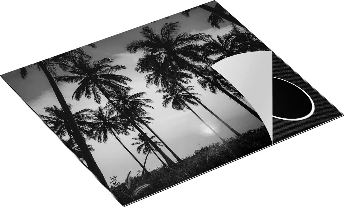 Chefcare Inductie Beschermer Palmbomen op het Strand bij Zonsondergang - Zwart Wit - 57,6x51,6 cm - Afdekplaat Inductie - Kookplaat Beschermer - Inductie Mat