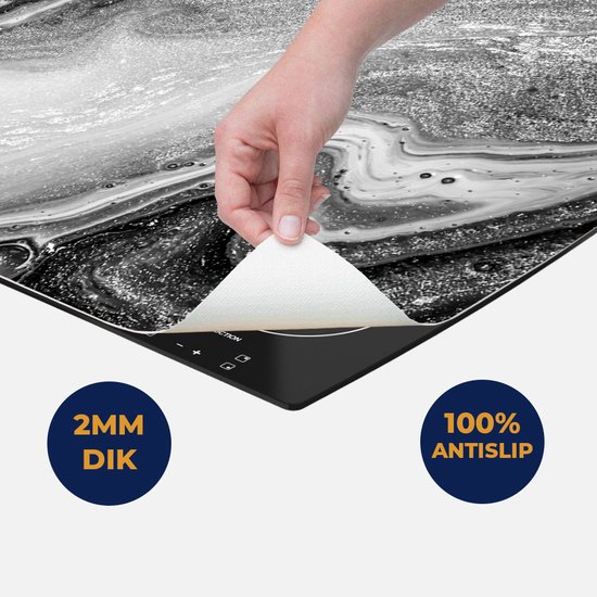 Chefcare Inductie Beschermer Abstracte Kunst Oceaan - Zwart Wit - 81,2x52 cm - Afdekplaat Inductie - Kookplaat Beschermer - Inductie Mat