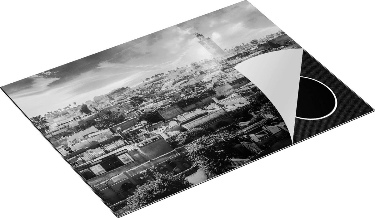 Chefcare Inductie Beschermer Medina van Marrakesh in Marokko - Zwart Wit - 70x50 cm - Afdekplaat Inductie - Kookplaat Beschermer - Inductie Mat