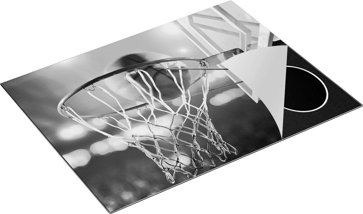 Chefcare Inductie Beschermer Basketbal in Ring - Hoepel - Bord - Zwart Wit - 77x59 cm - Afdekplaat Inductie - Kookplaat Beschermer - Inductie Mat