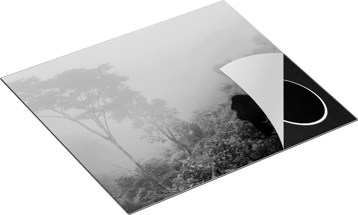 Chefcare Inductie Beschermer Gorilla in het Woud tijdens de Mist - Zwart Wit - 60x50 cm - Afdekplaat Inductie - Kookplaat Beschermer - Inductie Mat