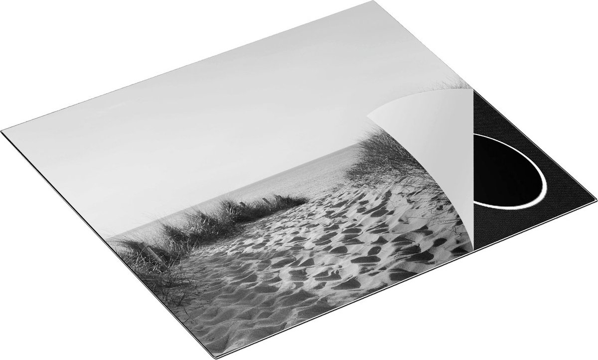 Chefcare Inductie Beschermer Voetpad in de Duinen met Zon - Zwart Wit - 59x51 cm - Afdekplaat Inductie - Kookplaat Beschermer - Inductie Mat