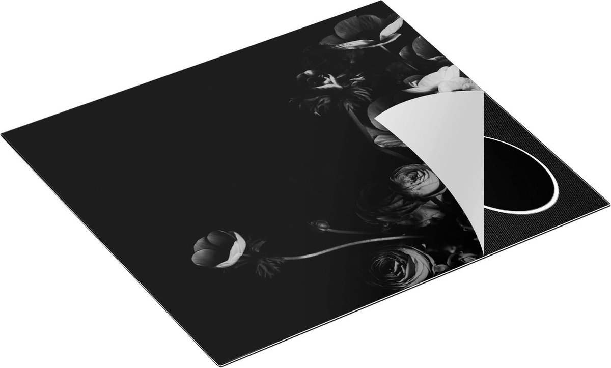 Chefcare Inductie Beschermer Boeket met Verschillende Mooie Bloemen - Zwart Wit - 59x51 cm - Afdekplaat Inductie - Kookplaat Beschermer - Inductie Mat