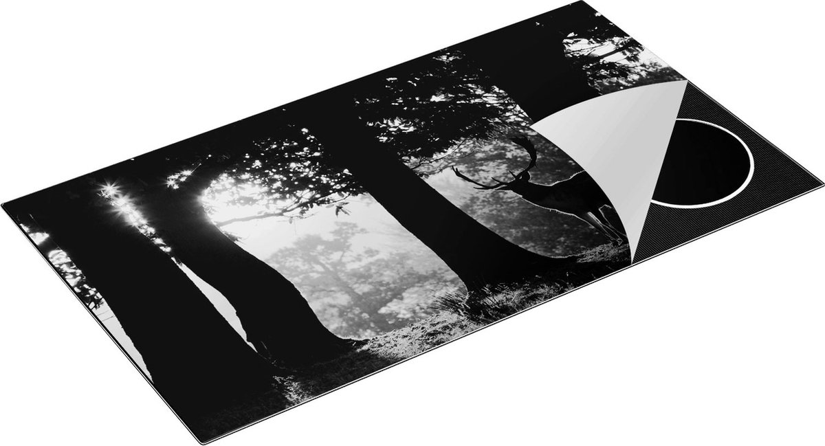 Chefcare Inductie Beschermer Hert in de Bossen bij Zonsopkomst - Zwart Wit - 95x55 cm - Afdekplaat Inductie - Kookplaat Beschermer - Inductie Mat