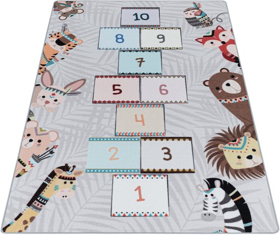 Play Vloerkleed Kinderkamer Hinkelen Laagpolig Grijs- 80x120 CM