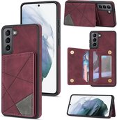 Coque Samsung Galaxy S22 Plus | Couverture arrière en cuir PU | Porte-cartes | Rouge