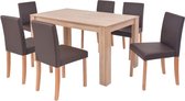 vidaXL - Eettafel - met - stoelen - kunstleer - en - eikenhout - bruin - 7 - st