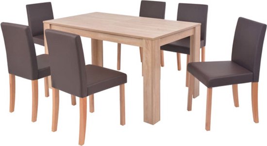 vidaXL-Eettafel-met-stoelen-kunstleer-en-eikenhout-bruin-7-st