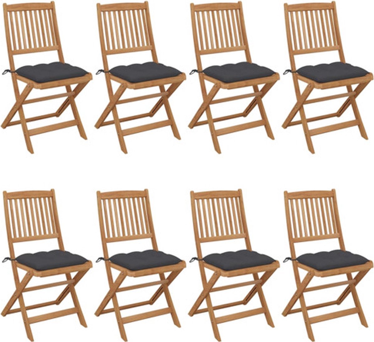 vidaXL - Tuinstoelen - 8 - st - inklapbaar - met - kussens - massief - acaciahout