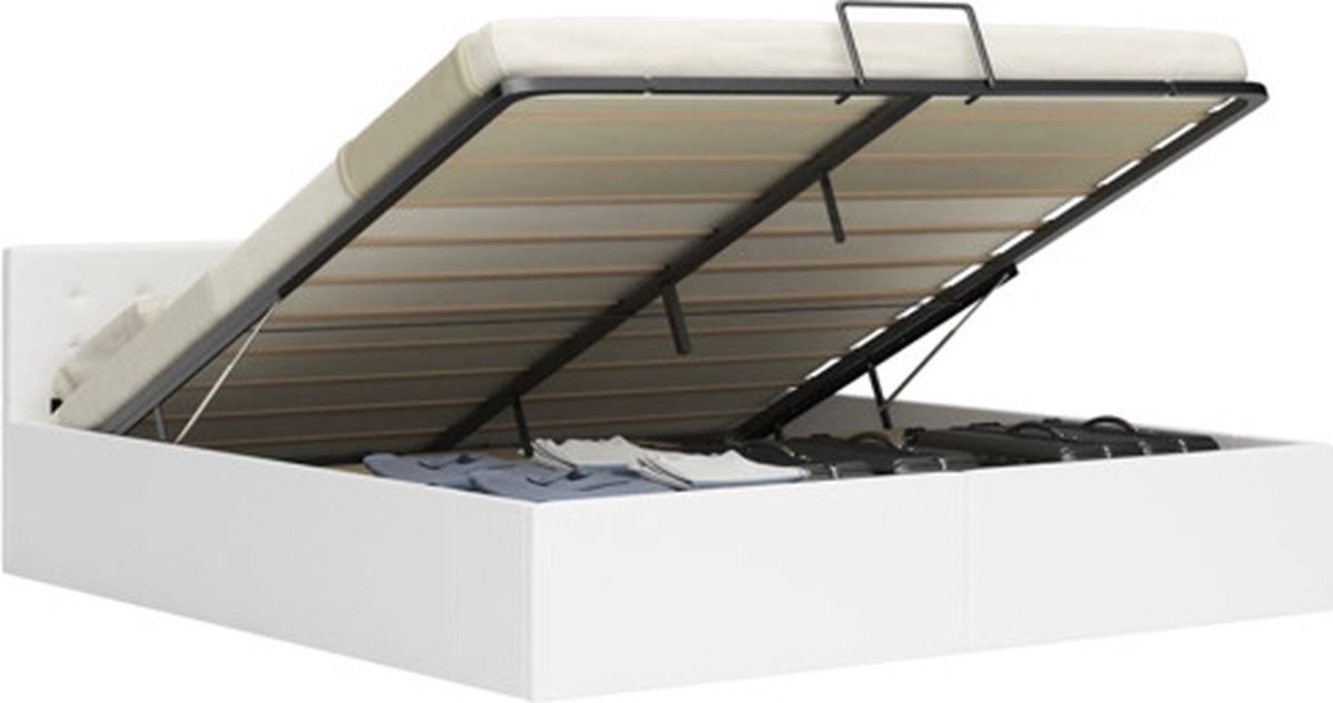 vidaXL - Bedframe - hydraulisch - kunstleer - wit - 180x200 - cm