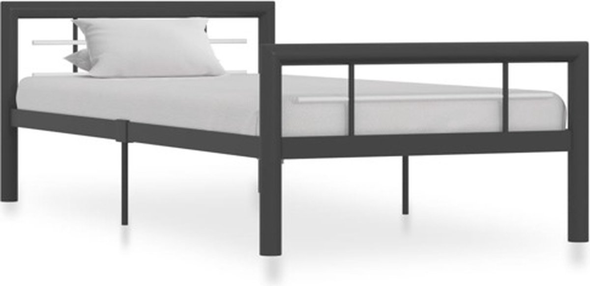 vidaXL - Bedframe - metaal - grijs - en - wit - 100x200 - cm