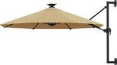 vidaXL - Wandparasol - met - LED's - en - metalen - paal - 300 - cm - taupe