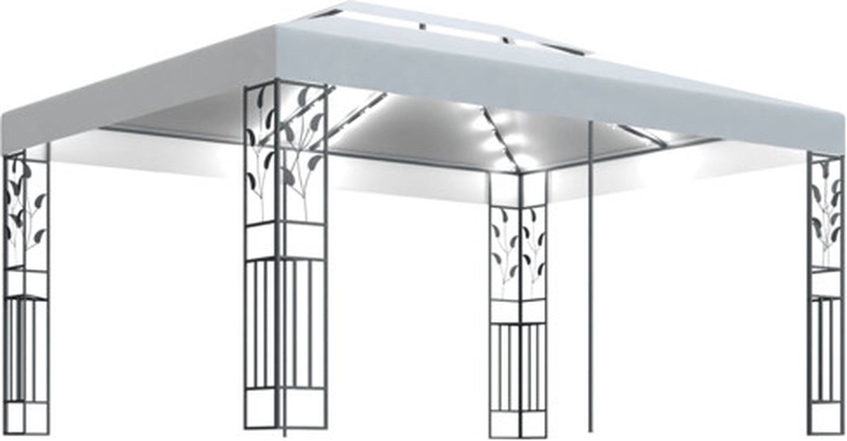 vidaXL-Prieel-met-dubbel-dak-en-LED-lichtslinger-3x4-m-wit