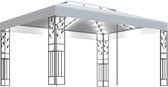 vidaXL - Prieel - met - dubbel - dak - en - LED-lichtslinger - 3x4 - m - wit