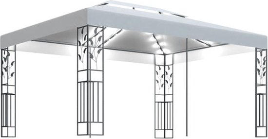vidaXL - Prieel - met - dubbel - dak - en - LED-lichtslinger - 3x4 - m - wit
