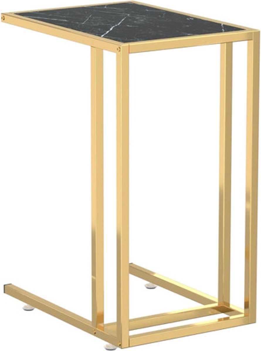 vidaXL Computer - bijzettafel - 50x35x65 - cm - gehard - glas - zwartmarmerkleurig Goud en zwartmarmer