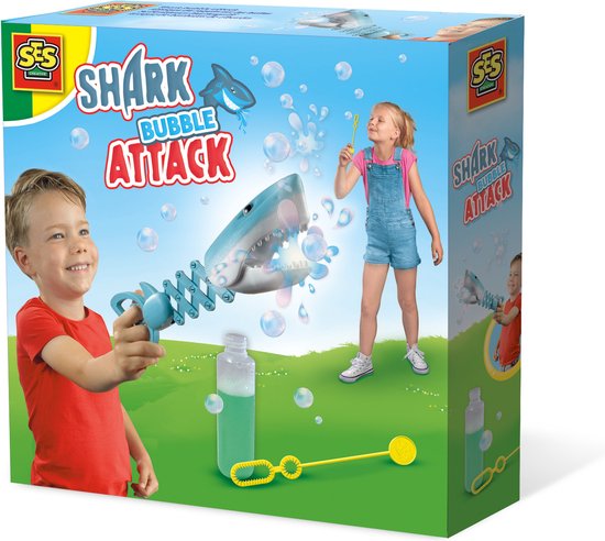 SES - Shark bubble attack - haai met uitschuifbare nek eet de bubbels - inclusief bellenblaassop en stokje