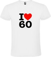 Wit T shirt met  I love (hartje) the 60's (sixties)  print Zwart en Rood size XS