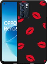 Oppo Reno6 5G Hoesje Zwart Red Kisses - Designed by Cazy