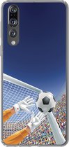 Geschikt voor Huawei P20 Pro hoesje - Een illustratie van een keeper die de voetbal tegenhoudt - Jongetje - Meisjes - Kind - Siliconen Telefoonhoesje