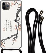 Hoesje met koord Geschikt voor iPhone 11 Pro - Sakura - Tekens - Japan - Vintage - Siliconen - Crossbody - Backcover met Koord - Telefoonhoesje met koord - Hoesje met touw